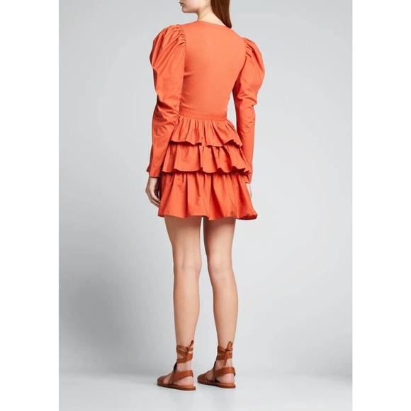 NWT $395 Ulla Johnson Amiri Puff Sleeve Tiered Mini Dress Orange S - Picture 2 of 9